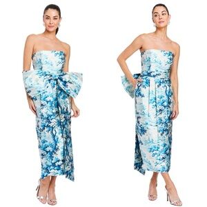 NWT MESTIZA NEW YORK Lorena Convertible Bow Dress In Blue Ivory Sz 6